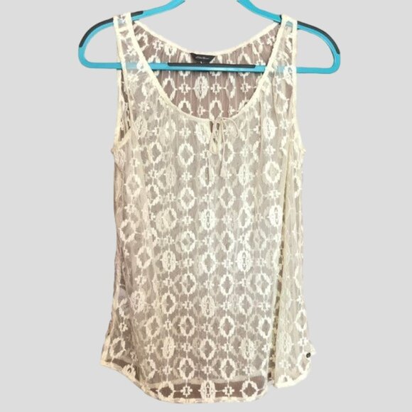 Eddie Bauer Ivory Sheer Embroidered Sleeveless Top - Picture 2 of 9